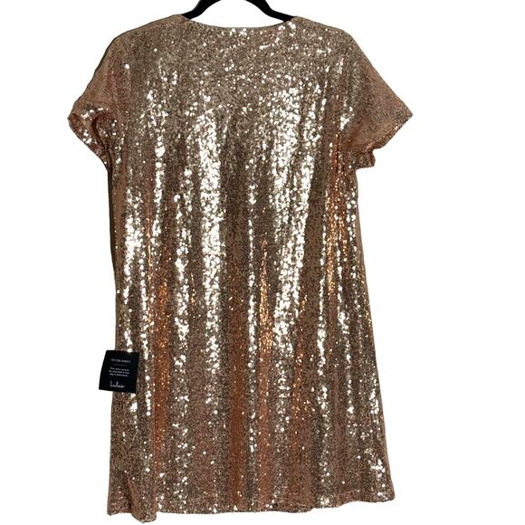 Lulus Light Up the Night Champagne Sequin Shift Dress Rose Gold Size L - Picture 2 of 4